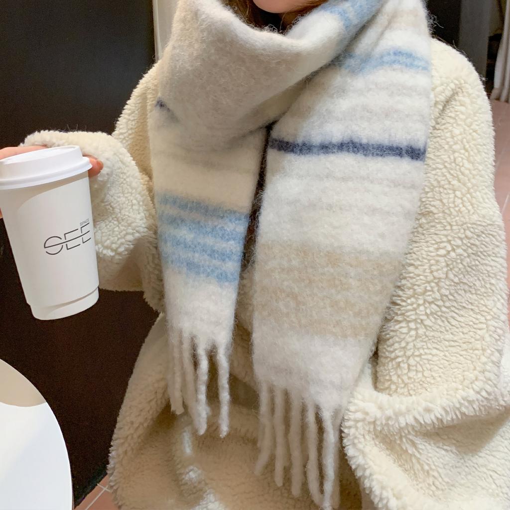 Designer 20 wool-blend Saturn striped scarf winter women's thickened imitation cashmere plaid scarf