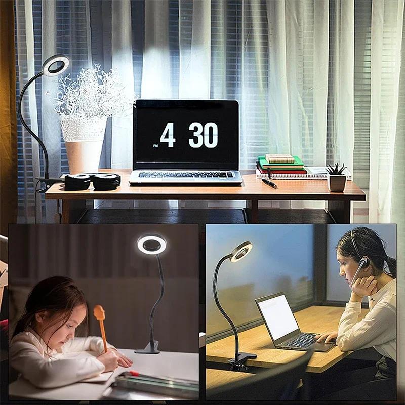 Reading Desk Lamp Bed Dimmable, 3 Modes & 10 Dimming Levels USB Clamp Lamps 360° Flexible Book Clip