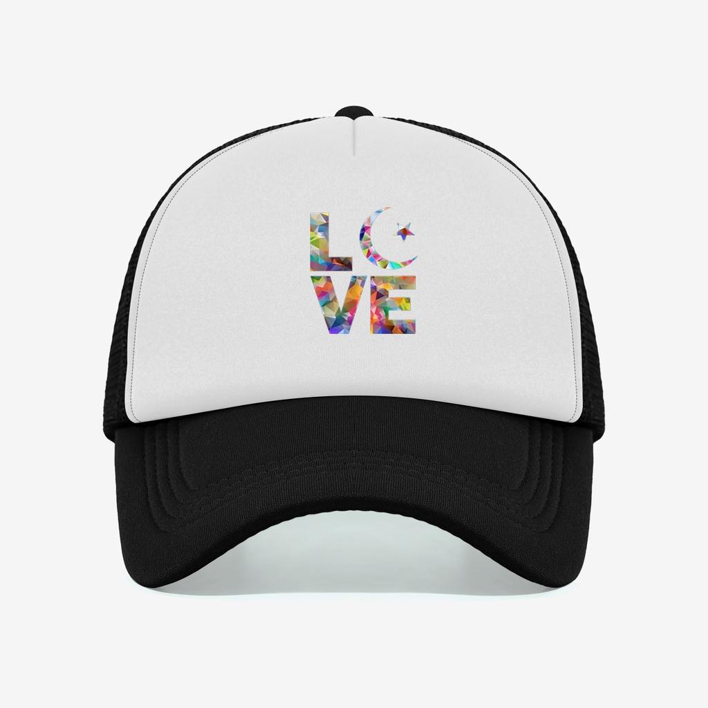 1 piece PC colorful geometric heart logo stylish and cool mesh hat! Red eye-catching breathable mesh fabric