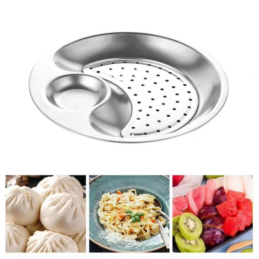 Round Chips and Dip Plates Stainless Steel Draining Serving Dish with Vinegar Dish For Sushi