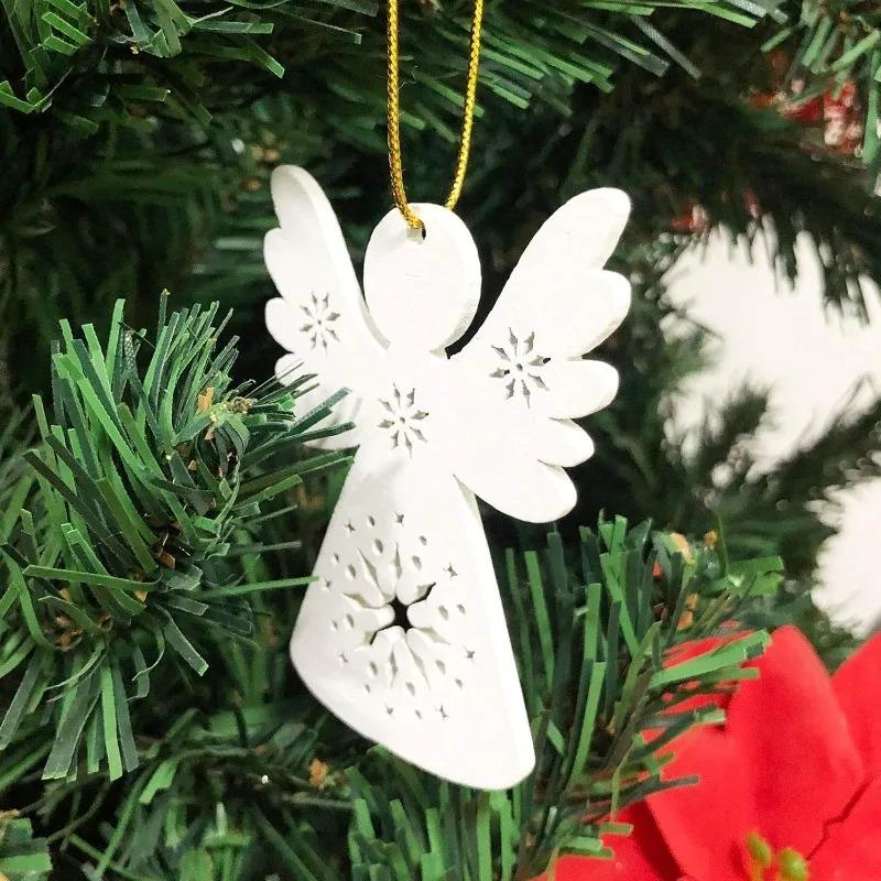 10PCS Wooden Angel Ornaments Holiday Home Decor Craft Kit Hanging DIY Paint Project Christmas Tree Decorations