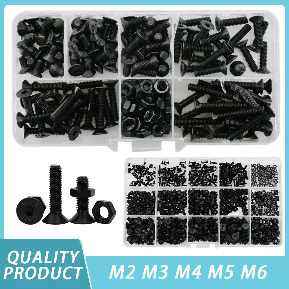 DIN7991 Allen Flat Head Hex Bolt Nut Set Kit M2 M3 M4 M5 M6 Black Grade 10.9 Steel Hex Hexagon Socket Countersunk Head Screw