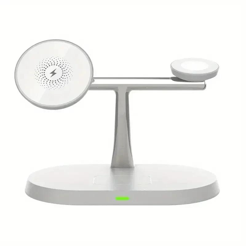 

30W Wireless Charger Desktop Phone Stand For Mag-safe iPhone 16 15 14 13 12 Apple Watch 10 9 8 7 6 AirPods 4 Pro 2 Fast Charging белый