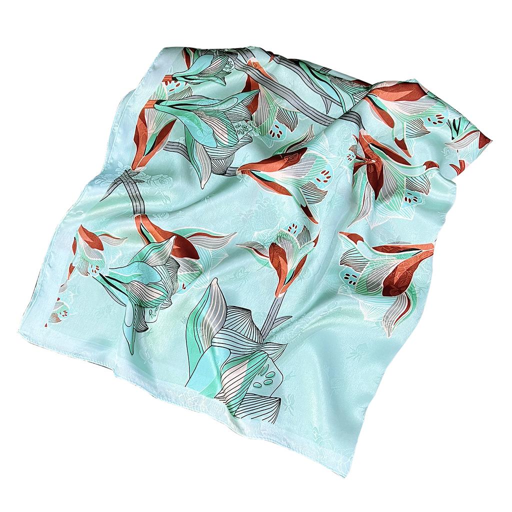 Spring and Autumn Flowers 91 Silk Scarf Square Scarf Women's Neck Protection Thin Fashion Foreign Style Scarf Summer Travel Beach Scarf
