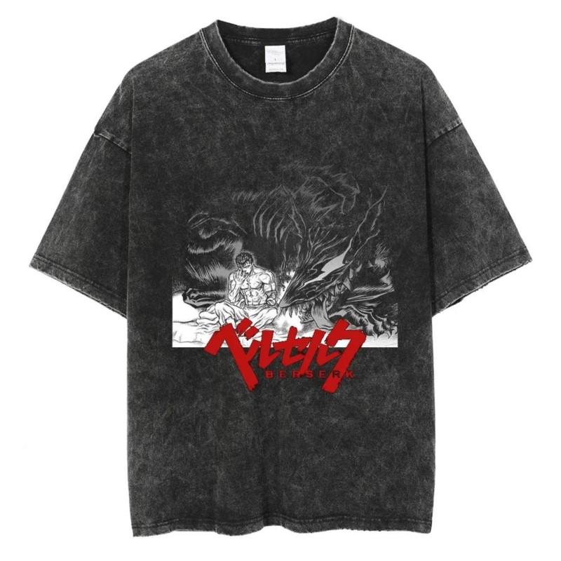 

Vintage Anime Berserk Guts Cool Printed Tshirt Men Women Yk Washed Cotton Tshirts Casual Loose T Shirt Harajuku Unisex Tee S