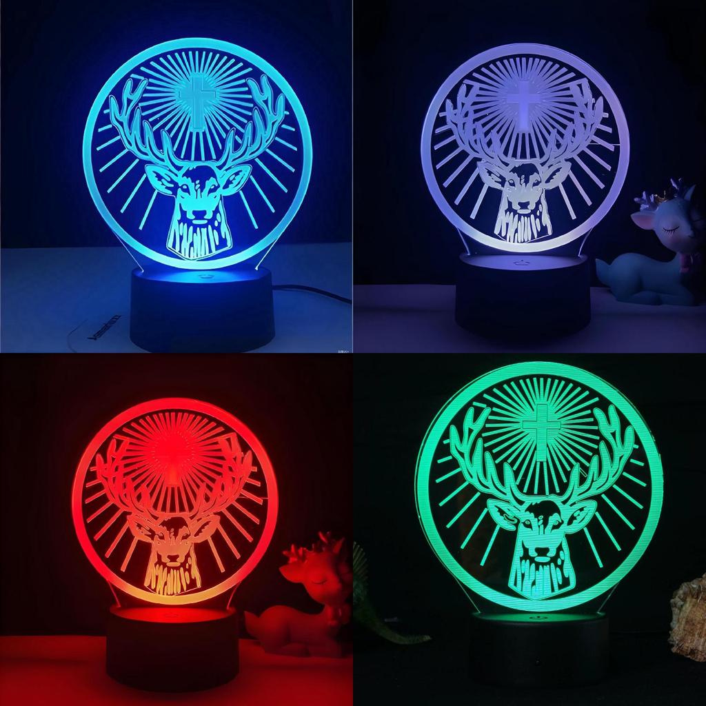 Deer Cross Pattern 3d Led Night Light With Remote Control For Home Office And Celebration Use