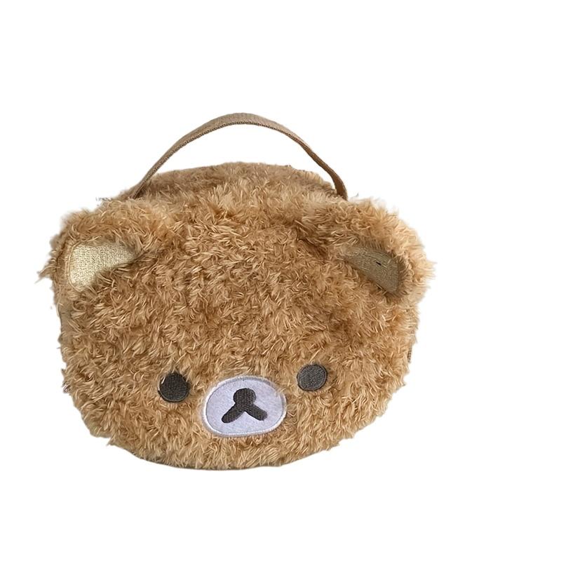 

Plush Bear Makeup Bag Portable Cosmetic Organizer with 3D Embroidery Mesh Compartments Travel Toiletry Storage for Women хакі