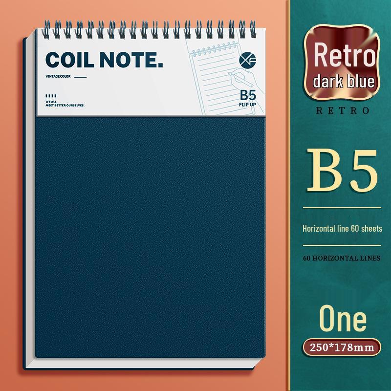 Retro Verdicktes A5 B5 Spiralnotizbuch mit Top-Bindung für Studenten – Liniert Kariert