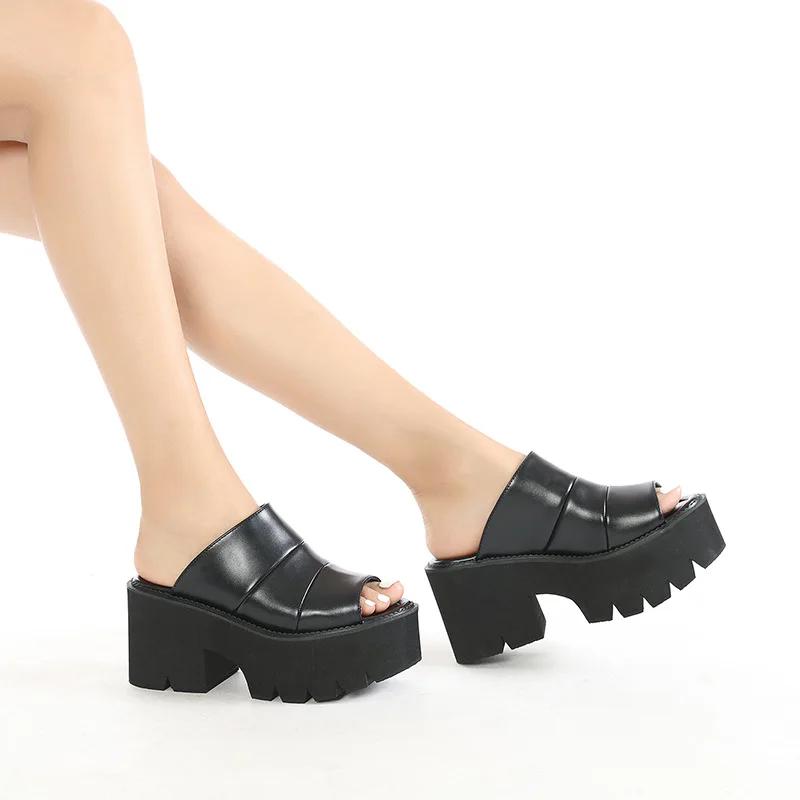 Fashion Summer Womens Sandals Platform Wedge Heel Slip On Slingback Black Wthie Heeled Sandals Mules Peep Toe Breathable Big Size