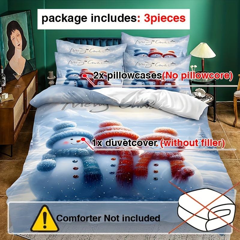 [Snowman Duvet Cover Set] 3pcs Snowman Duvet Cover Set, 3D Printed Duvet Cover with Pillowcases, Soft and Comfortable Breathable