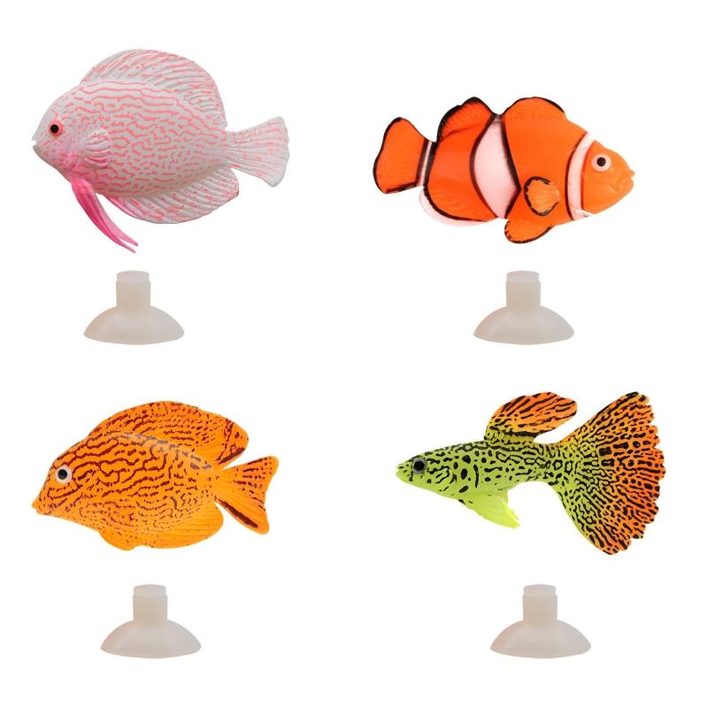 Artificial Moving Fish Floating Silicone Fish with Suction Cup Lifelike Tropical Fish Aquarium Decorations for Fish for