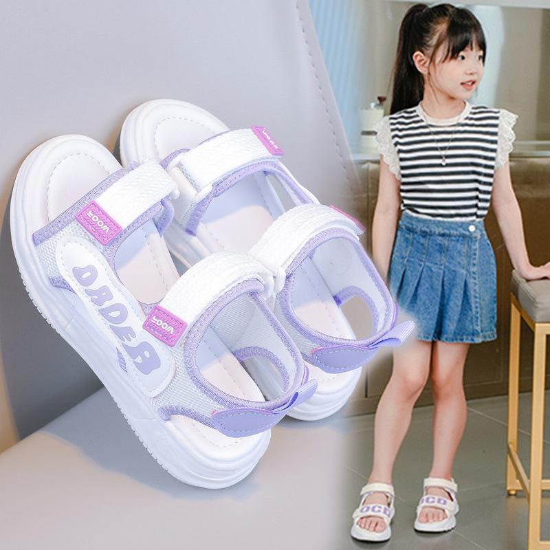 

Girls Beach Shoes Hook&loop Non-slip Soft Comfortable Children Sandals Open Toes 2025 Summer Kids Princess Shoes Sweet Trendy 26 фиолетовый