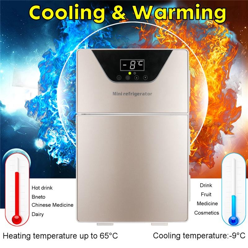 Dual-door Portable Car Refrigerator Temperature Display Freezer Warmer Outdoor DC 20L Mini Fridge Car Home Use for Camping Picnic DC 12V