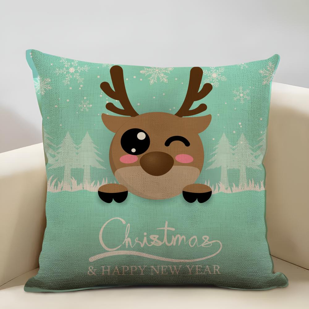 Niedlicher Weihnachts-Kissenbezug Haushaltsdekoration Leinen Sofa-Kissenbezug: Hautfreundlich & Atmungsaktiv Mit Unsichtbarem Reißverschluss