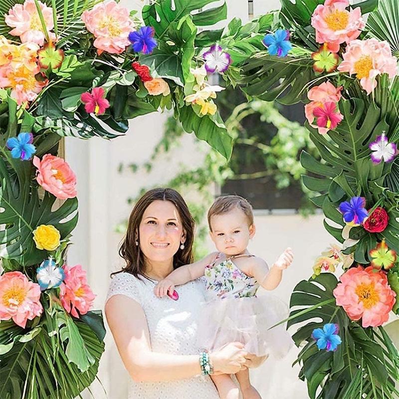 10/20Pc Hawaiian Luau Party Aloha Banner Hibiscus Flower Palm Leaves Sea Wave Tablecloth for Tropical Party Beach Birthday Decor