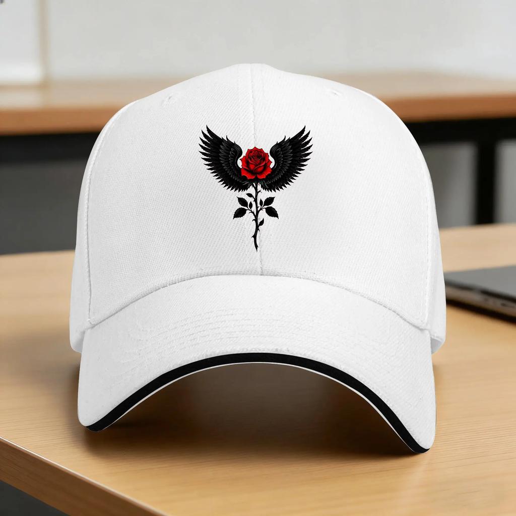 Summer Red Flower Wings Rock Band Baseball Cap Hunting Camping Casual Custom DIY Sun Trucker Hat Unisex Men Baseball Caps