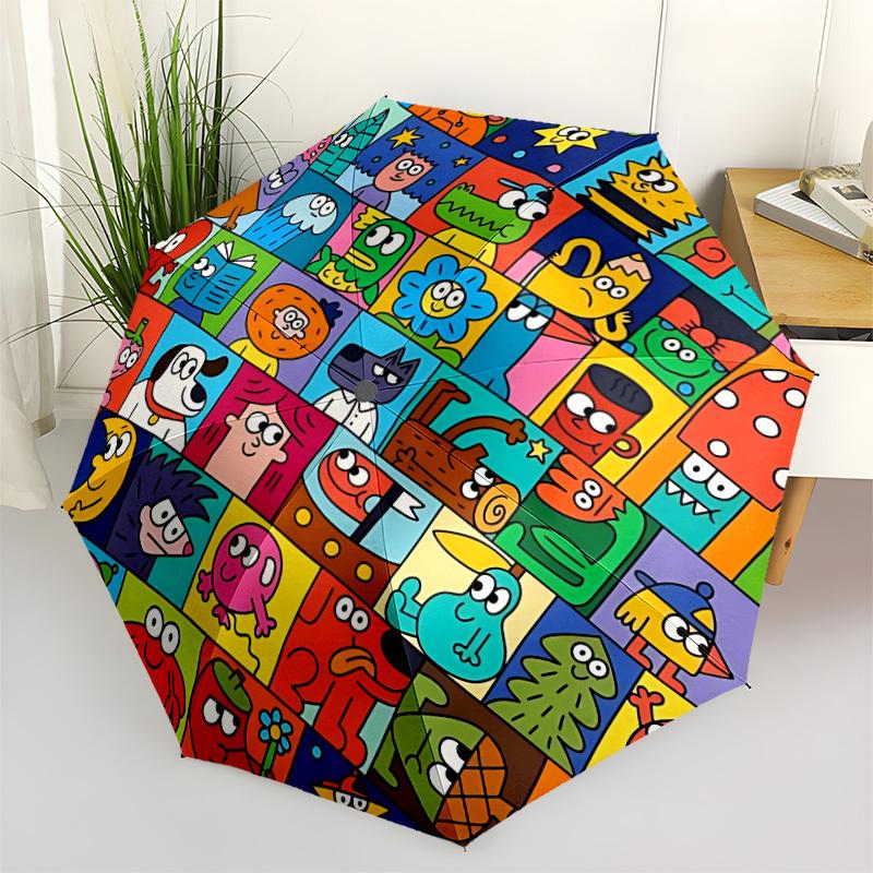 1pc Cartoon Characters Automatic Open/Close Umbrella with Folding Feature Compact Travel Umbrella, Lightweight Design, for Commuting, Business096