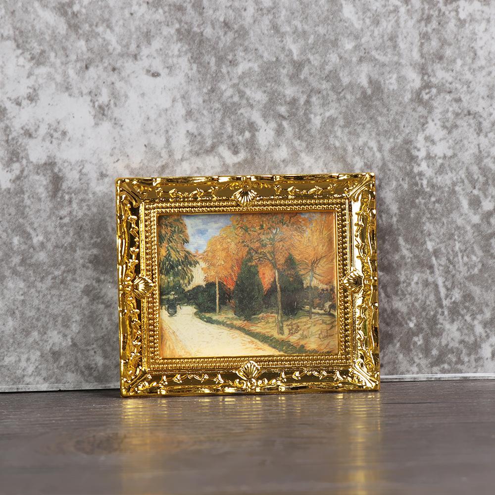 Vintage 1:12 Scale Miniature Oil Painting Toys Doll Accessories Dollhouse Ornament Framed Photos Mural Wall Picture Home Decor