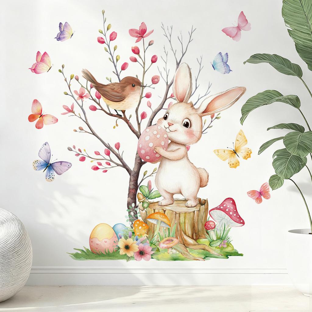 Easter Wall Decor, Window Stickers, Easter Bunny Butterfly Branch, Jesus Resurrection Glass Clings, Easter Home Decoration, Pascha Basque Festival