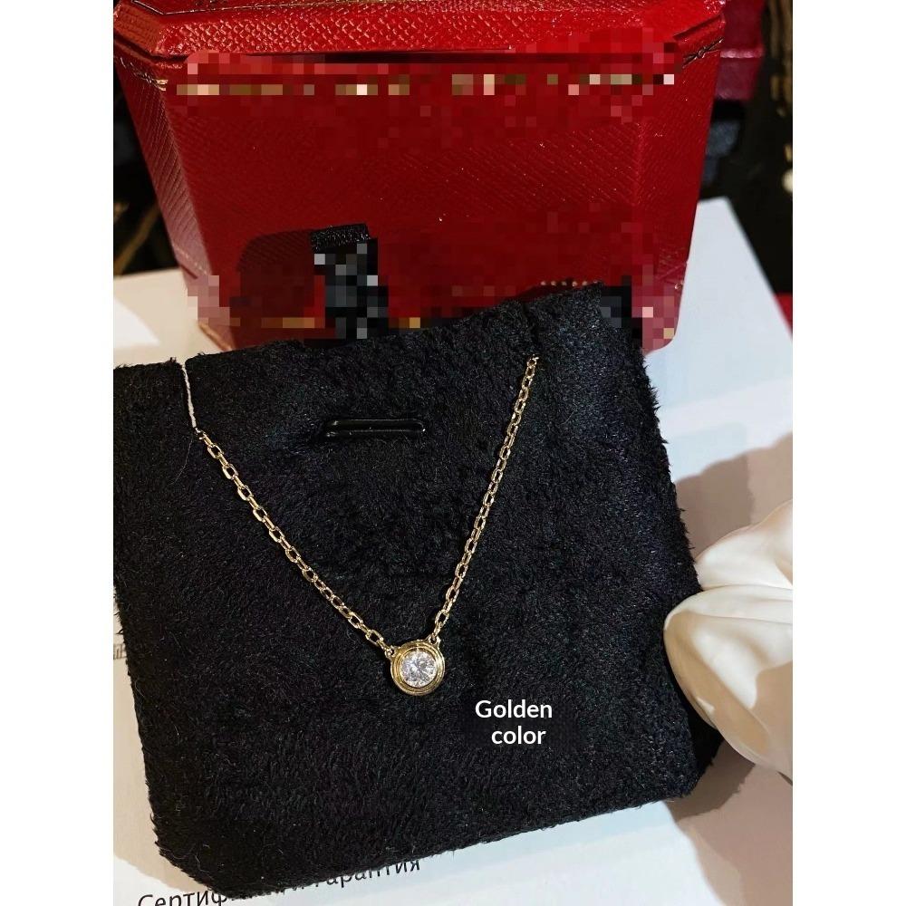 V Gold High Version One Diamond Necklace Women's V Gold Plated 18K Gold Single Diamond Small Round Cake Necklace Flying Saucer Collarbone Chain