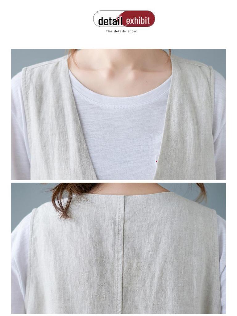 2025 Summer Women's Solid Color Sleeveless Cotton Linen V-Neck Vest