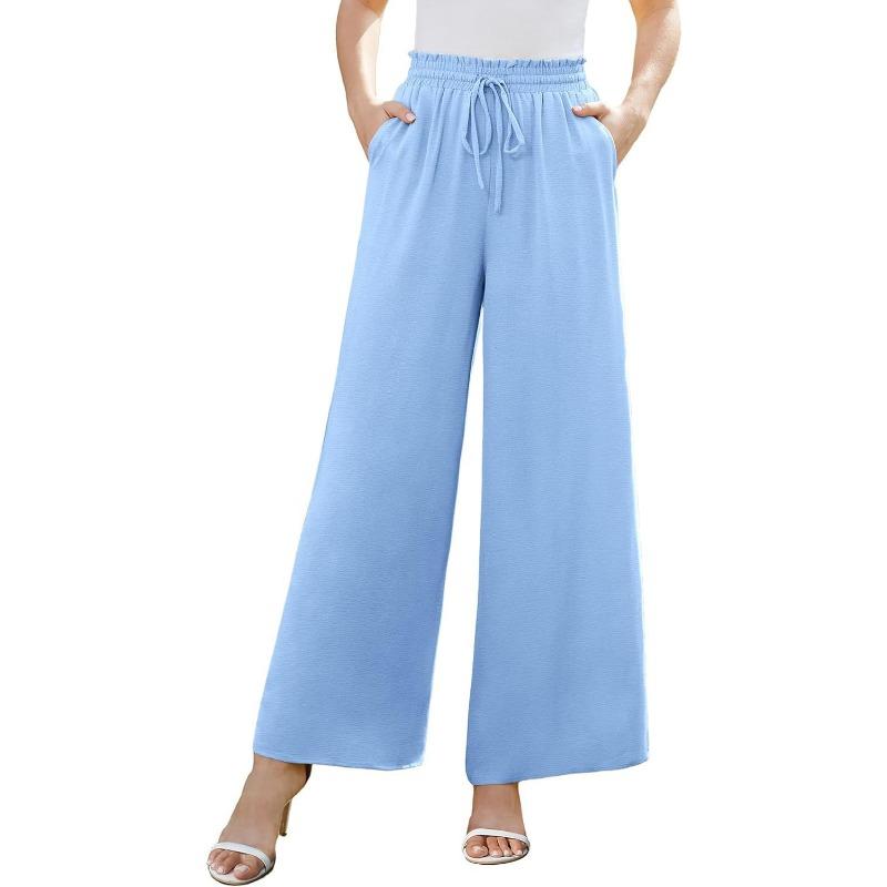 Women's Spring and Summer New Wide Leg Trousers Elastic Waistband Wide Leg High Waist Long Skirt Trousers Female