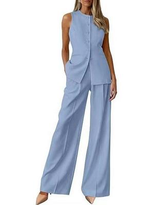 2026 European Women's Elegant Summer Sleeveless Top and Long Pants Two-Piece Set