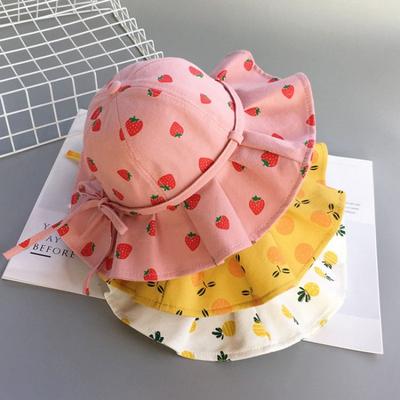 Sweet Baby Summer Hat for Girls Panama Cotton Fruit Print Kids Bucket Hats Bowknot Princess Children Sun Cap Beach Travel 1-3Y