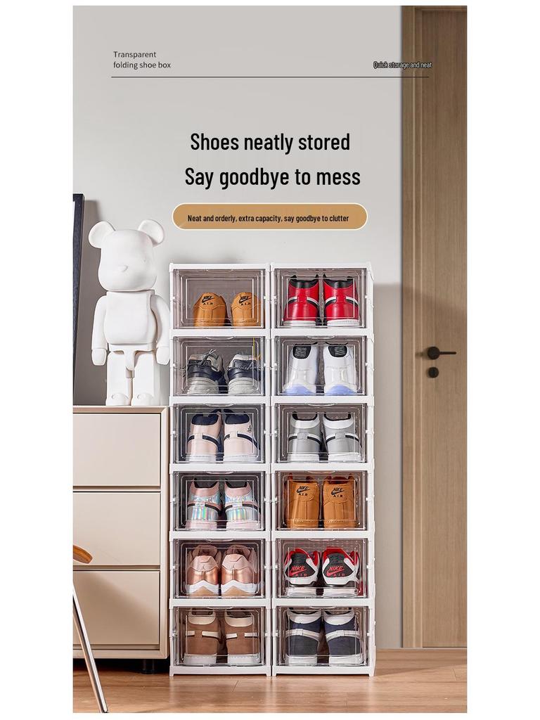 Transparent Foldable Shoe Storage Box - Space-Saving Organizer & Sneaker Rack, No Installation Required