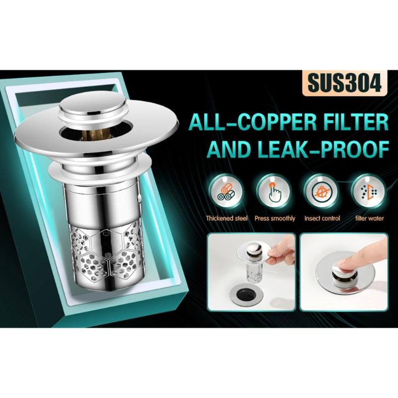 Kitchen Sink Drain Basket Anticlogging Drain Stoppers Bounce Cores Sink Strainer Wash Basins Drain Filter Easy to Use