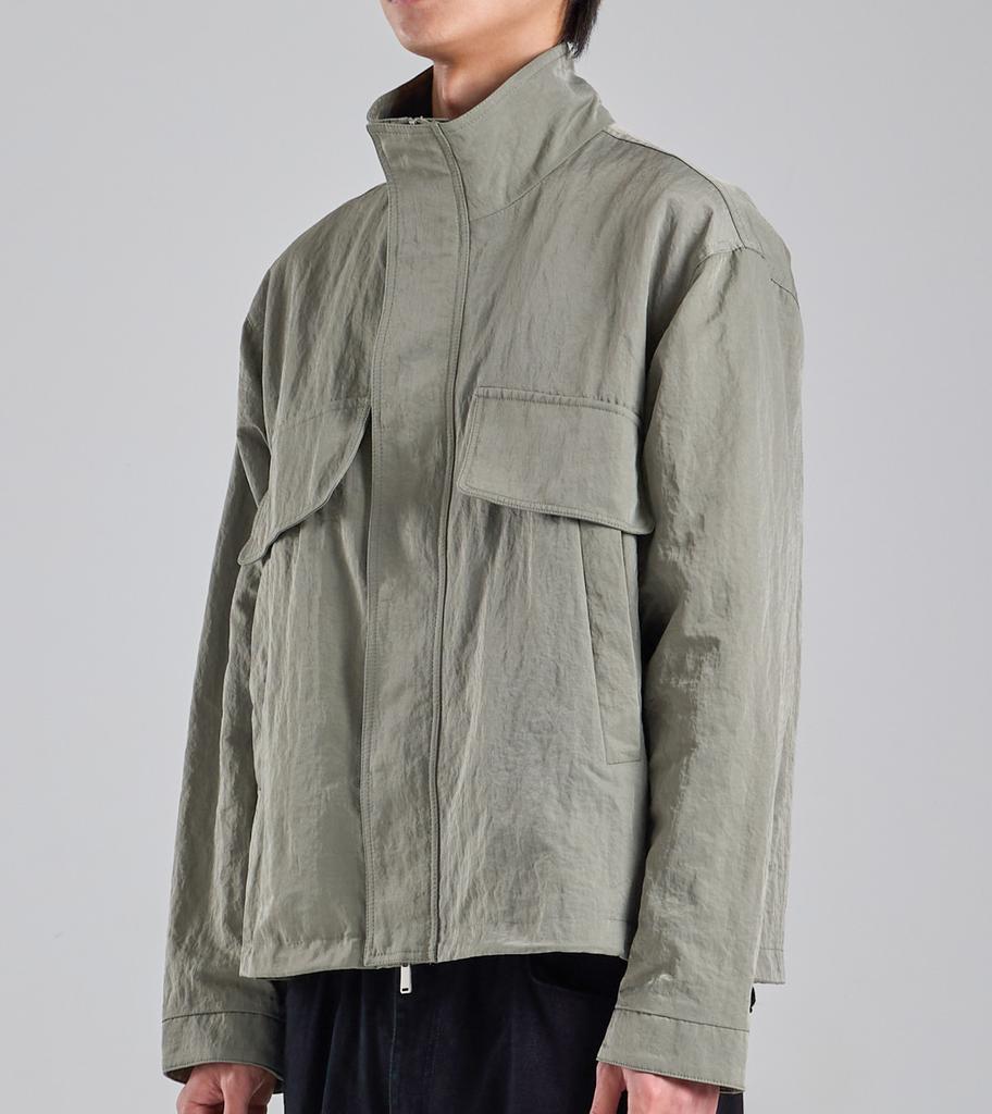Button Seoul Diagonal Pocket Crop Military Blouson (Khaki)