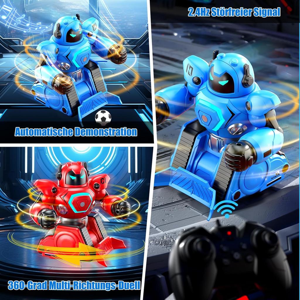 Remote Controlled Robot Fight, Pack of 2 RC Combat Robot Toys with LED Light and Music, Remote Controlled Football Box Robot, Gifts for Boys Girls