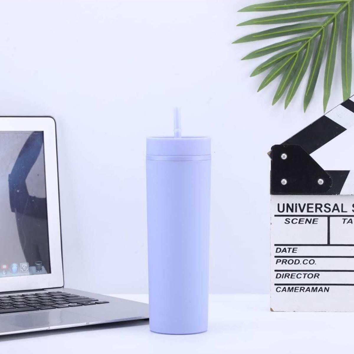 

1 шт.-Двухслойный пластиковый стакан высокой эстетической ценности и большой вместимости, стакан для холодных напитков в форме прямой трубки, портативный стакан, стакан с соломинкой 480 ml фиолетовый