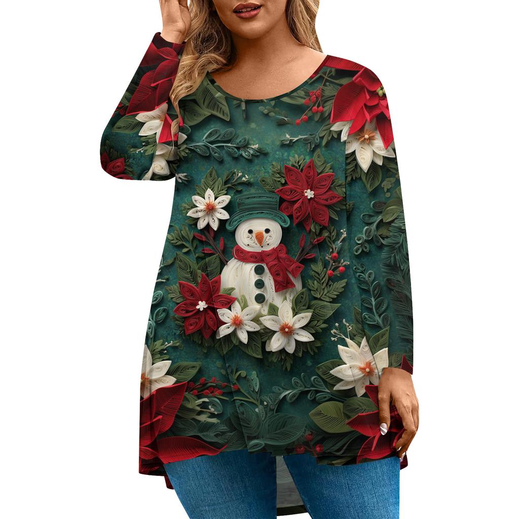 Women's Fashionable Casual Long Sleeved Plus Size  Print Top Plus Size Floral Print Top