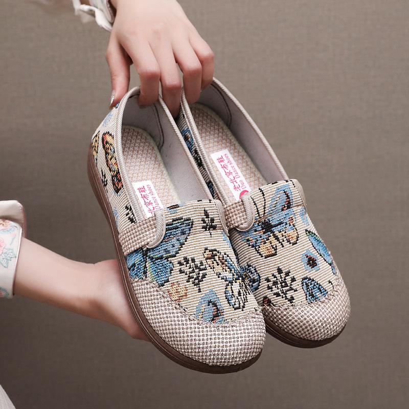 

Весенне-летние новые тканевые туфли, нескользящая мягкая подошва, для среднего и пожилого возраста, вышитые туфли-лодочки на одном ремешке 36