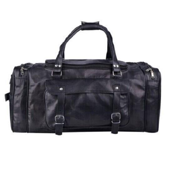 Men's Vintage BLACK Large Leather Gym Weekend Luggage Travel Duffle Bag Handmade