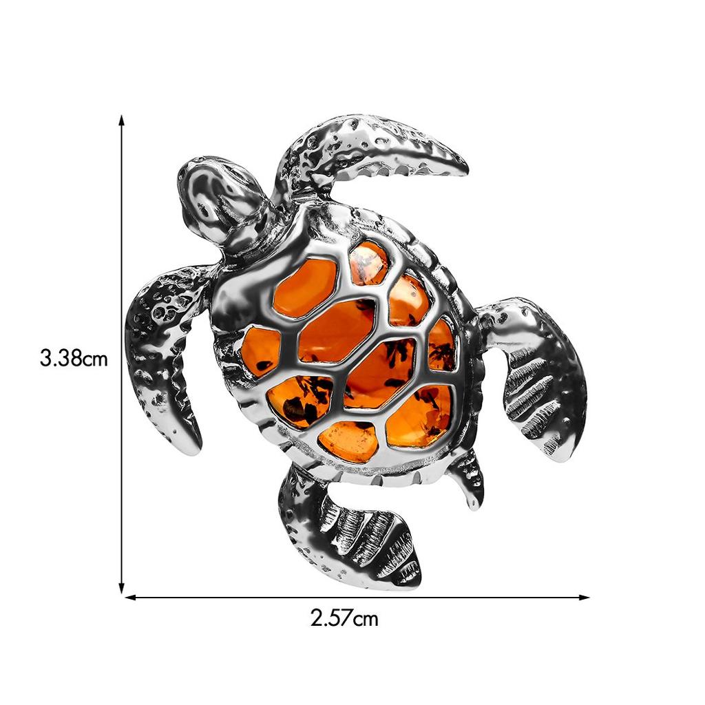 Amber sterling silver turtle pendant necklace chain 46 cm