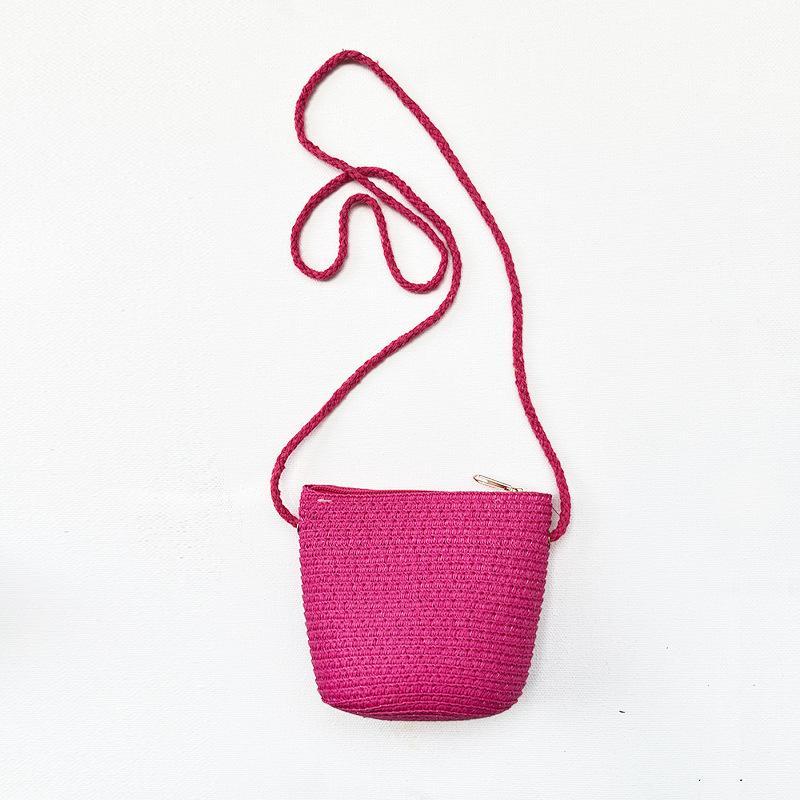 Handmade Woven Girl Flower Straw Bag Coin Purse Zipper Kid Messenger Bags Photo Props Storage Basket Crossbody Handbag