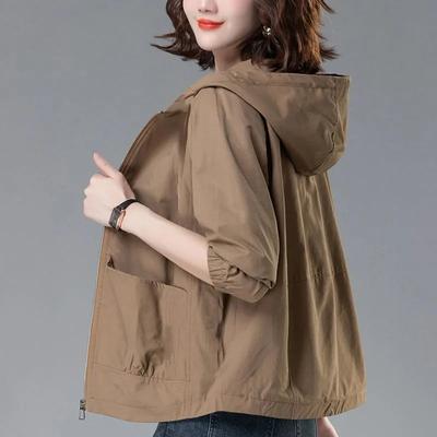 Casual Spring and Autumn Short Jacket Female Middle-aged Mother Loose Wild Popular Western Style Hooded Jacket