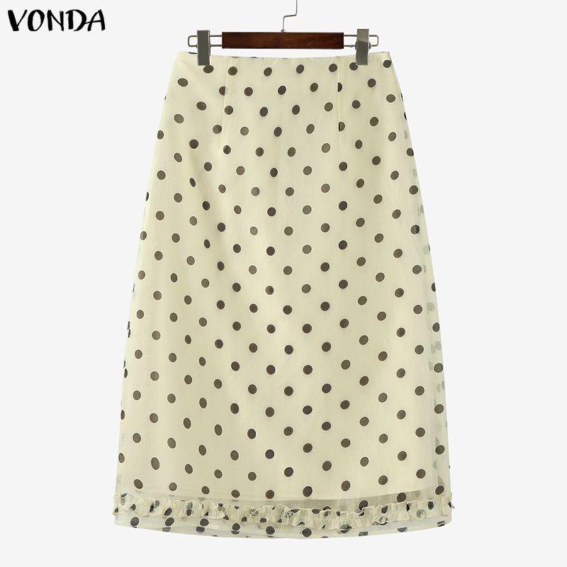 

VONDA Women Summer Zipper Waist Casual Double Layers Polka Dots Print Skirts L хакі