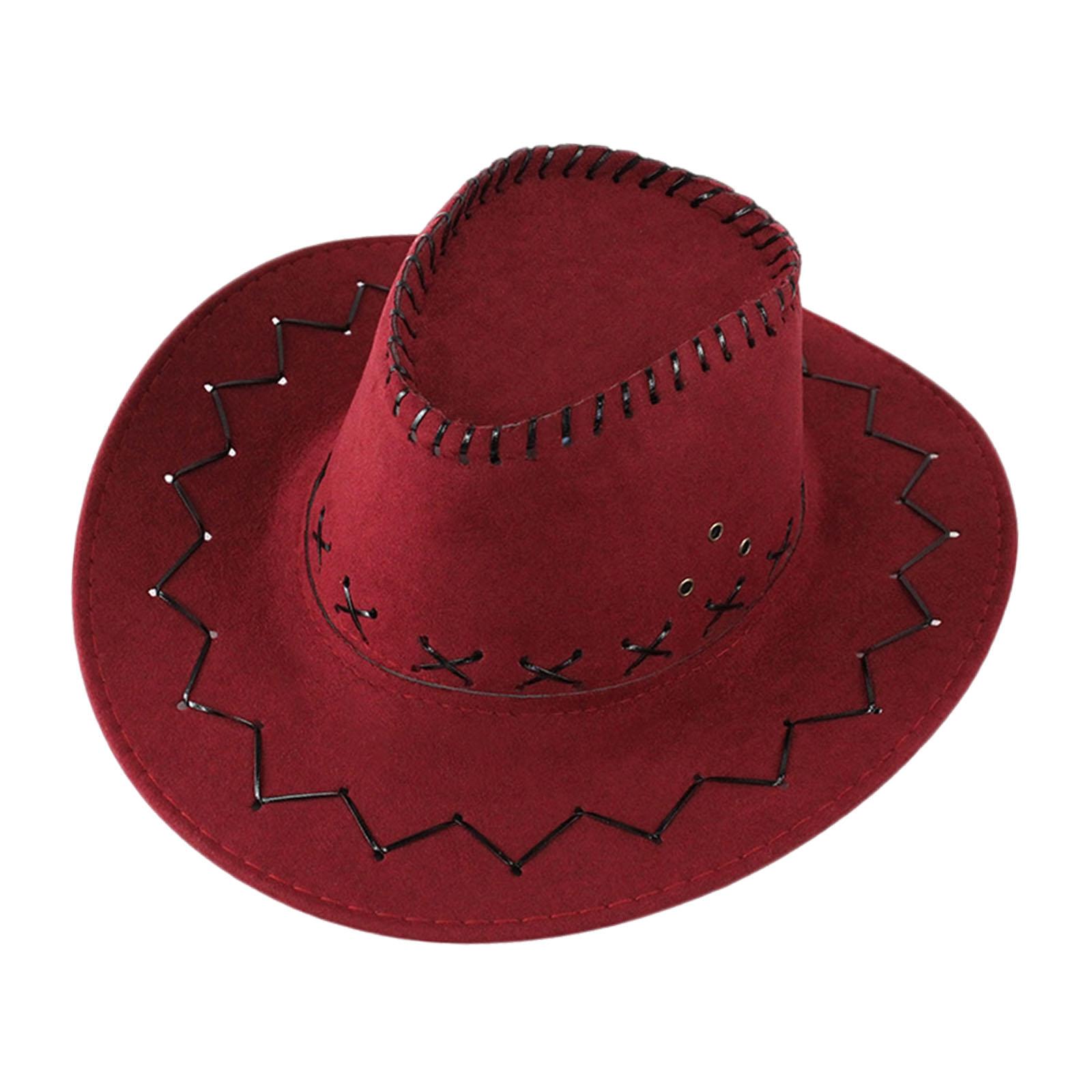 

Kids Western Cowboy Cowgirl Hat Props Casual Decoration with Wind Lanyard Sun Protection Hat for Girls Boys Camping Rodeo Travel темно-красного