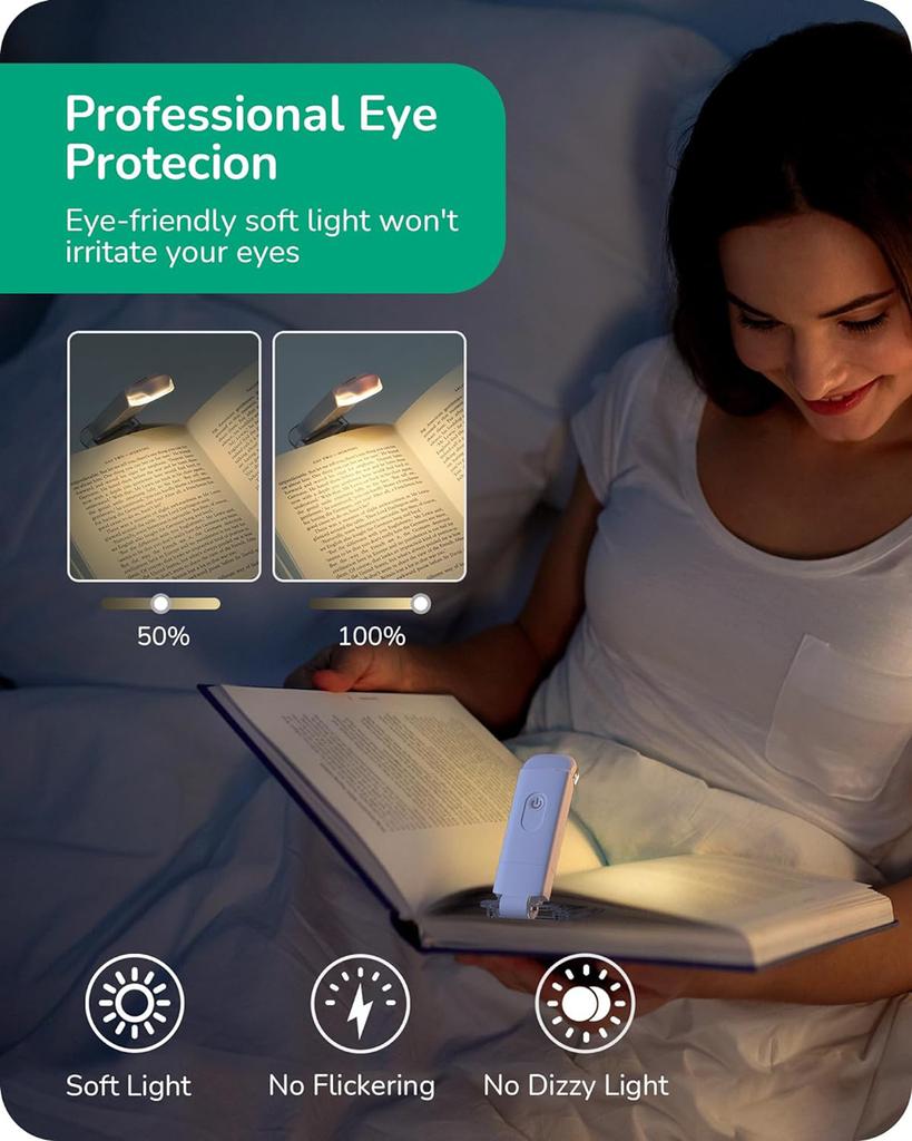 Book Light LED USB Rechargeable Reading Light Eye Protection Night Light Portable Clip Desk Light Bookmark Read Light