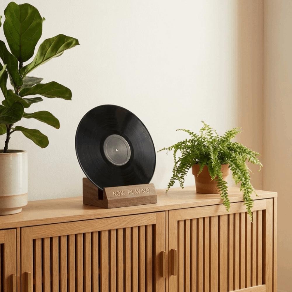Minimalist Wooden Vinyl Record Holder Natural Decorative Now Playing Stand Single Holder Album Display Holder Album Display