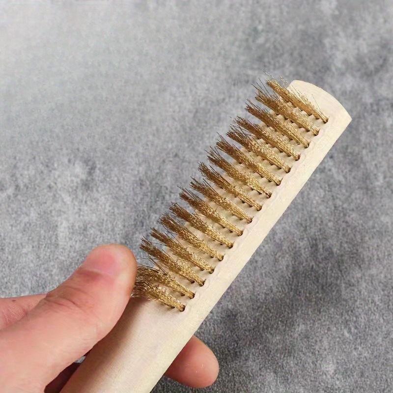 12pcs Wooden Handle Brass Wire Brush: Industrial Surface/Inner Polishing, Grinding, Cleaning, 6x16 Row Brushes - Car Care Tools