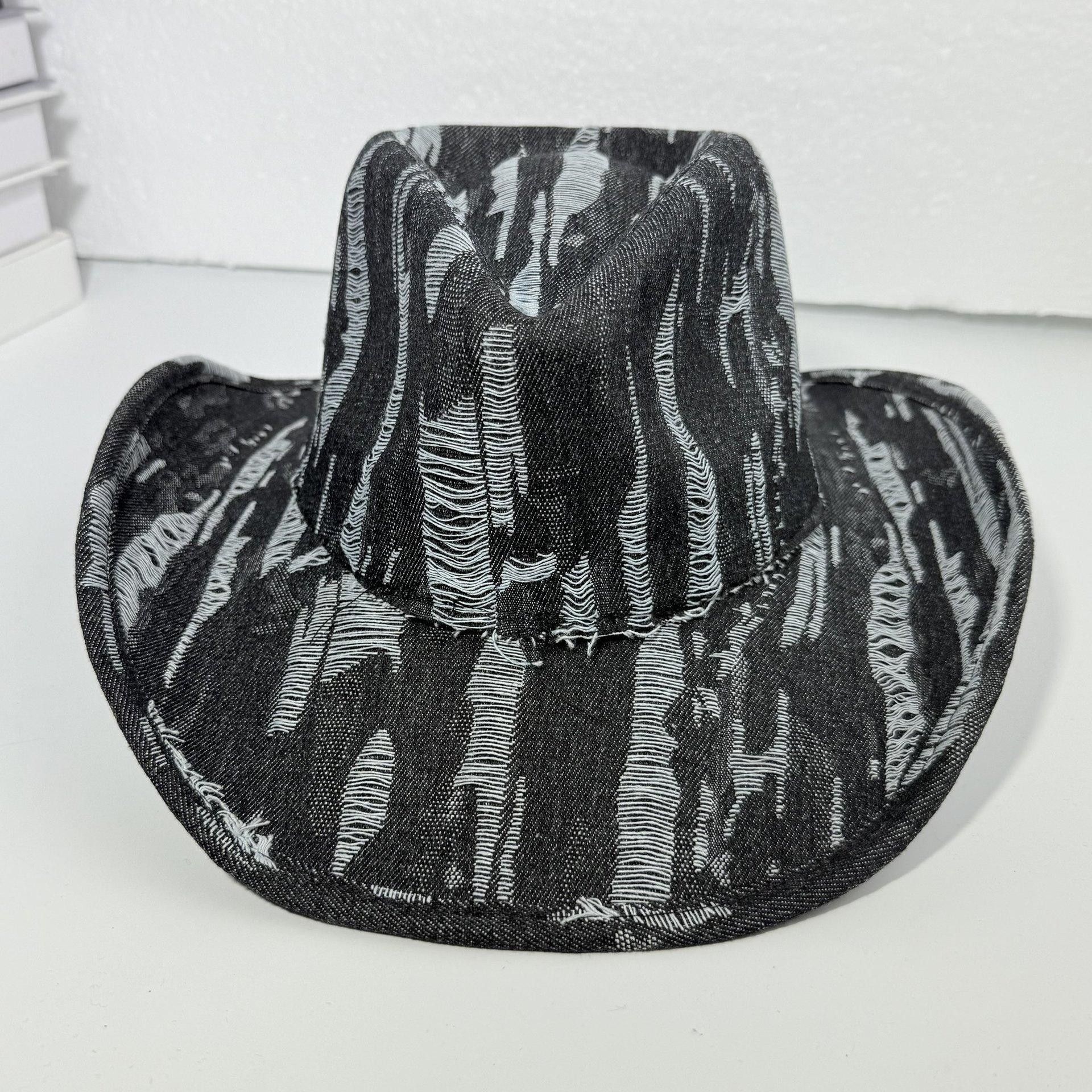 JYL TS DIY Выстиранная джинсовая шляпа-федора унисекс винтажная с кошачьими лапками хлопковый деним black_M(56-58cm） земляничный