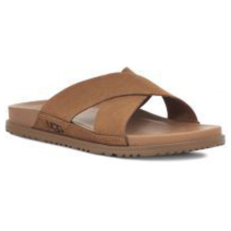 UGG Wainscott Two-Layer Leather Cross-Band Comfortable Slippers Men Slippers Chestnut 1124902-CHE