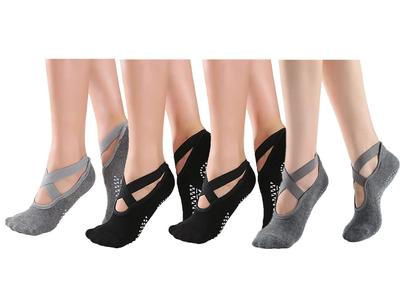 Meias Yoga Hot Yoga Red [Win.Deeper], Ballet, Pilates, Antiderrapante, Femininas, Desgaste, Femininas, 21-26cm, Conjunto de 3 pares, (2 Preto/2 Cinza)