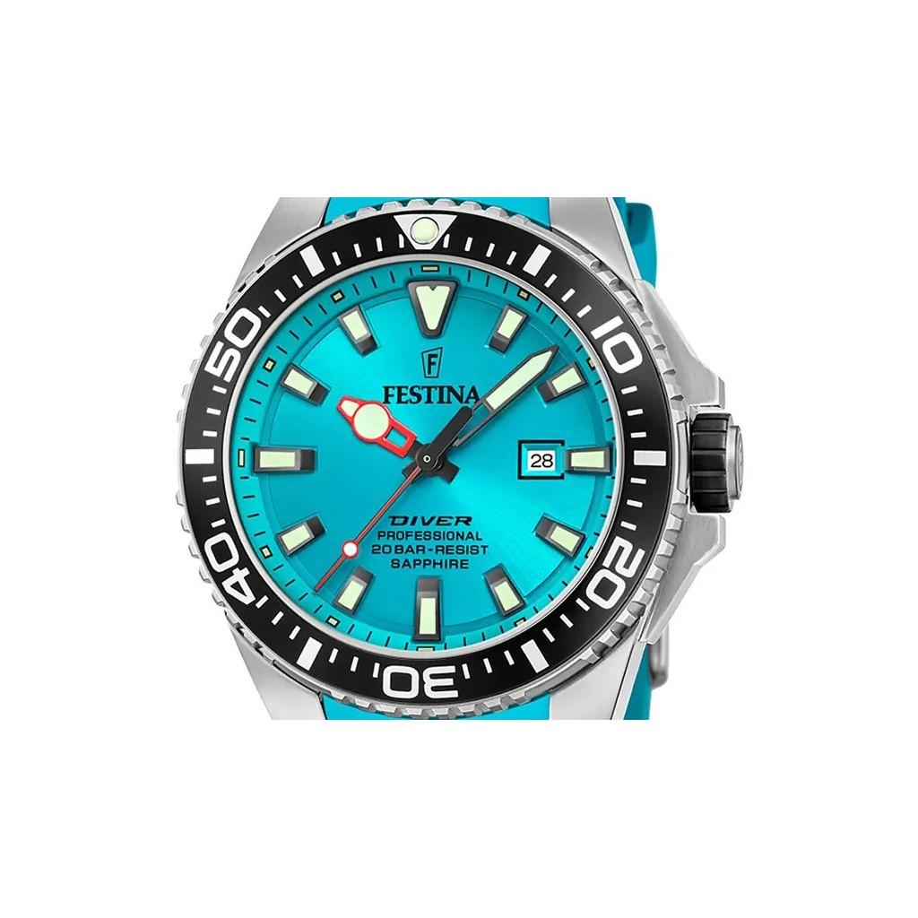 Festina Diver Rubber Strap Turquoise Dial Quartz F20664-5 200M Men's Watch