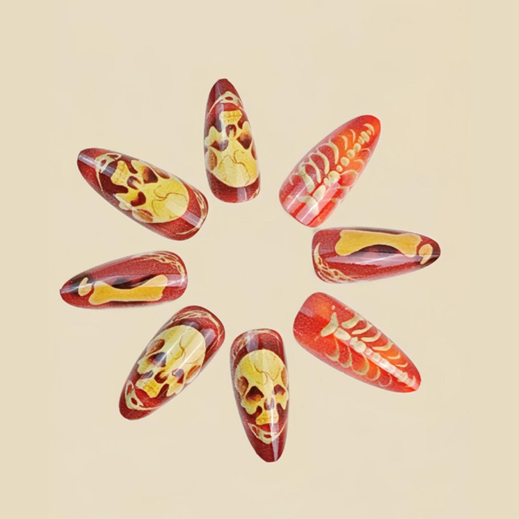 Punk Skull False Nails For Halloween Gothic Press On Nails Easy Apply ABS Build Fake Nail Costume Accessory 24pcs