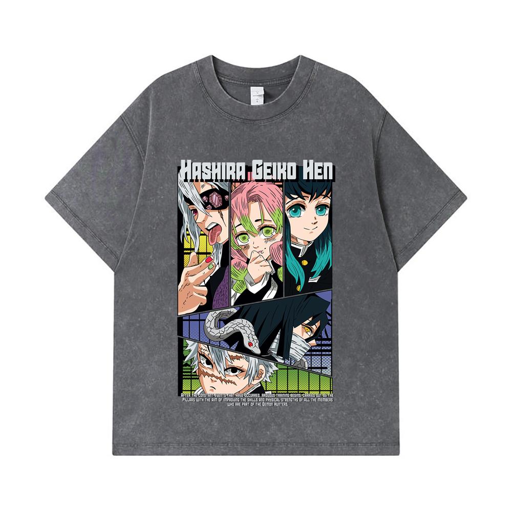 275 GSM Washed T-shirts 100% Cotton Demon Slayer V18 Hashira Geiko Print Unisex Heavy Cotton T Shirt